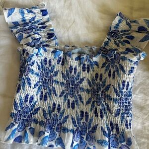 Hill House Paz top in blue sea shell pattern SZ Small